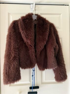 Womens Faux Fur Jacket in Deep Brown